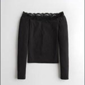 hollister off the shoulder black lace top